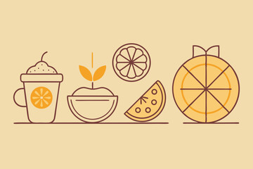 minimalist line icons desserts flan