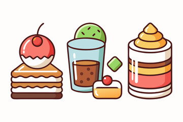 set dessert themed line icons layered trifle