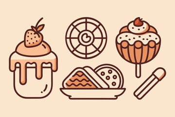 set line art icons desserts cinnamon roll