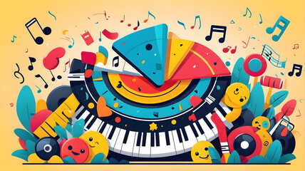 Music background with musical instruments. Vector illustration in flat design style.