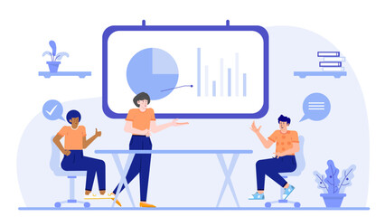 Three people in an office discussing business plans. Perfect for corporate team meetings, office dynamics, and collaboration concepts in workspaces.