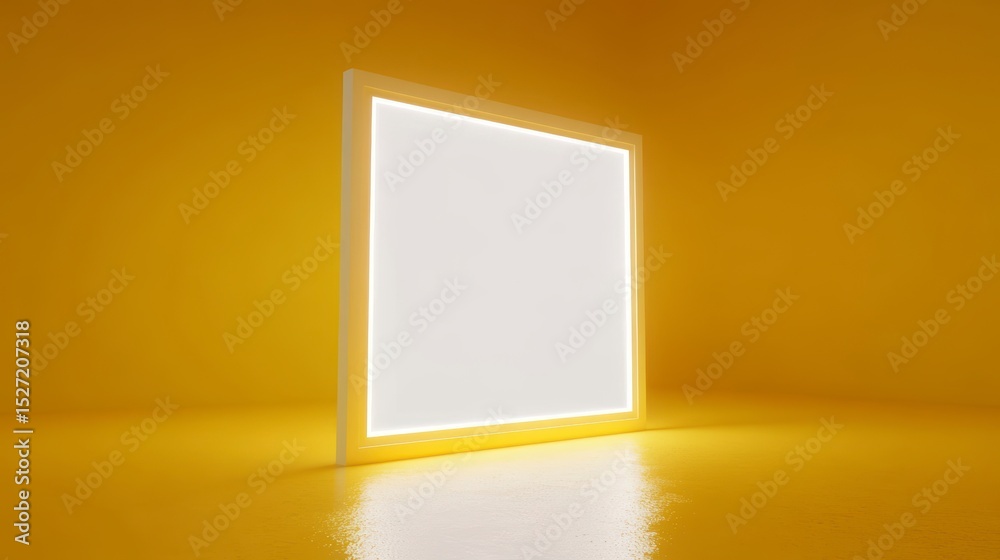 Canvas Prints glowing white square frame on yellow background.