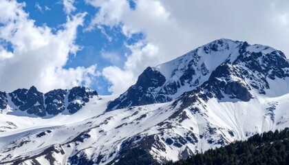 Obraz premium Snowy mountain peaks under a vibrant sky (1)