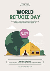 Naklejka premium World Refugee Day Flat Cartoon Vector for Social Media Template Background