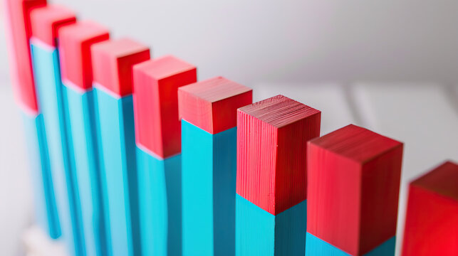 Close-up of red and blue bar chart representing political polling data, election results or voting statistics. Political analysis, democratic process and public opinion research concept. - Powered by Adobe