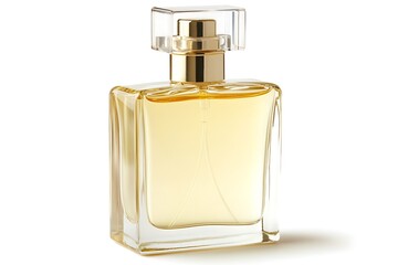 Elegantly shaped perfume bottle with golden liquid, a symbol of luxury