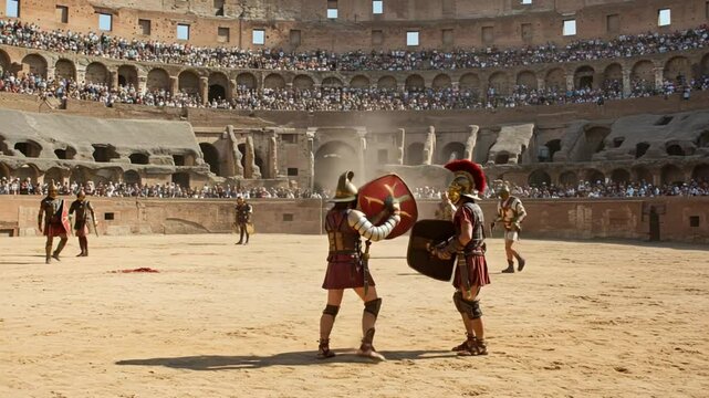 Gladiators in Action at the Colosseum Arena