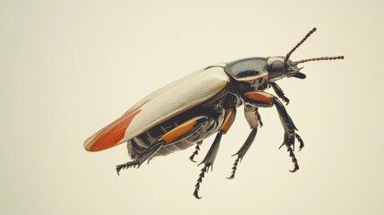 A detailed macro view of a colorful insect in flight