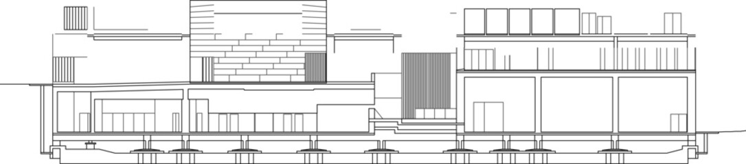 vector illustration of architectural design of construction structure of museum building section