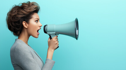 Confident Woman Speaking Through Megaphone for Listening Day Campaign