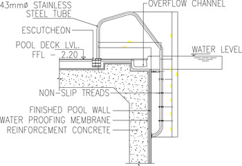 vector illustration of architectural design section STEPS LADDER DETAIL for indoor swimming pool