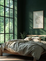 Verdant bedroom with large window