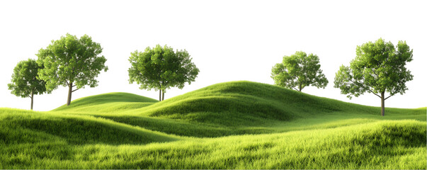 Realistic Nature Landscape with Hills, Trees, and Sky, Transparent PNG
