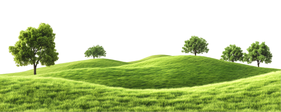 3D Landscape Scene with Grass Hills, Trees and Sky, Transparent PNG - Powered by Adobe