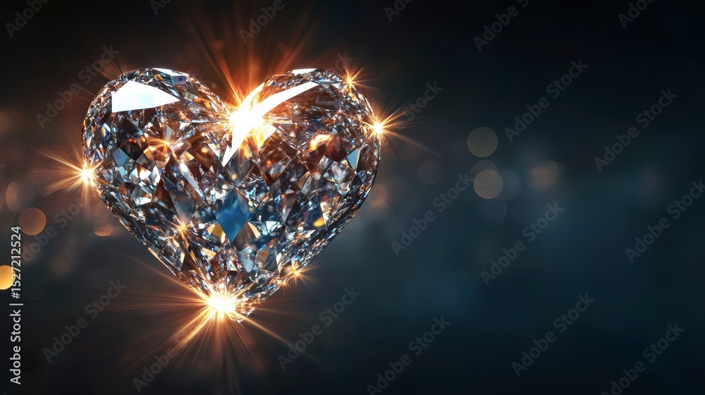 Canvas Prints sparkling diamond heart on dark background.