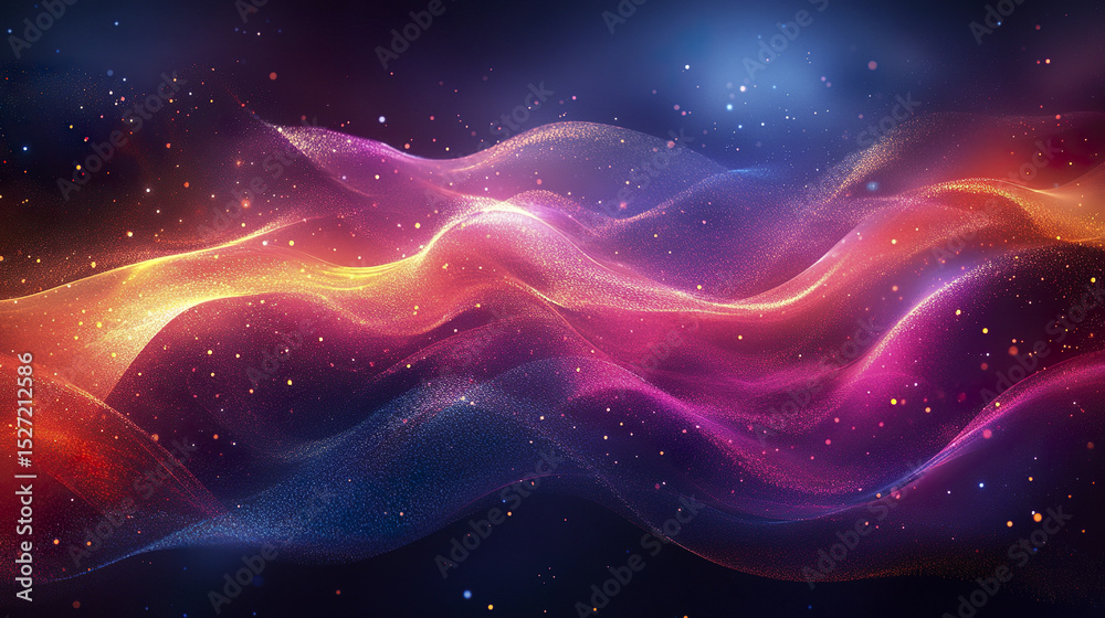 Poster colorful abstract waves with sparkling particles create mesmerizing background effect