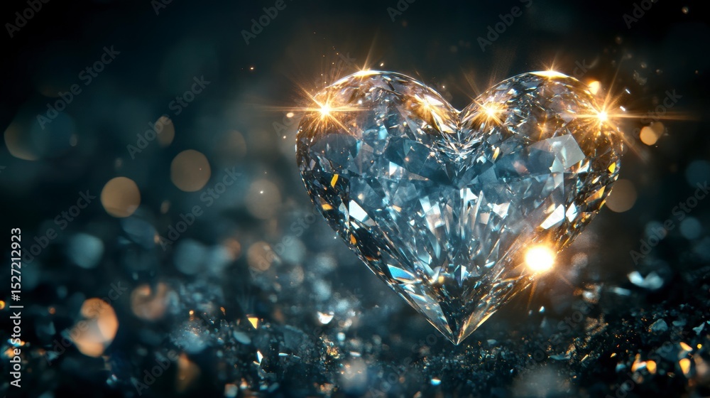 Canvas Prints sparkling diamond heart with bokeh background.
