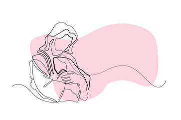 Mother and Baby One Line Drawing, Vector Illustration.