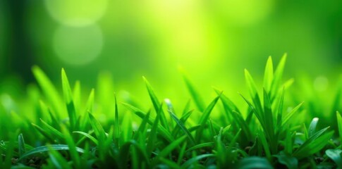 Vibrant green grass blades, dew drops glistening , detail, beauty