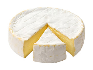 Camembert cheese wheel slice isolated on transparent background