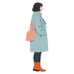 A woman in a light blue trench coat illustration profile modern vector