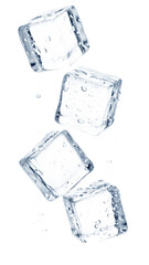 Ice cubes falling water drops isolated on transparent background