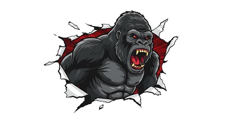 vector art line of angry gorilla brave with fire effect and siluet effect suitable for mockup and logo product of team isolated white background