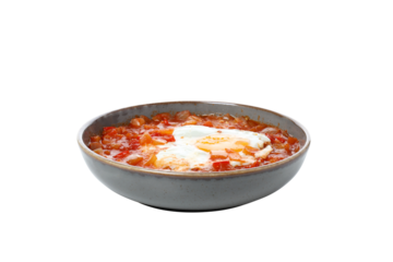 PNG,Shakshuka in a bowl, isolated on white background