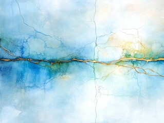 Abstract Blue and Gold Texture with Cracks and Lines for Background