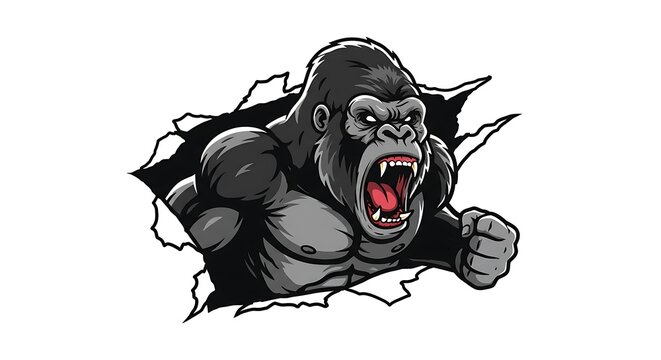 vector art line of angry gorilla brave with fire effect and siluet effect suitable for mockup and logo product of team isolated white background