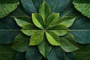 Fototapeta premium Intricate arrangement of overlapping leaves in vibrant green hues.