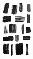 Black Paint Brush Strokes on White Background for Artistic Design