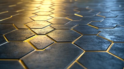 Metallic Hexagon Pattern with Reflection and Light Play on Surface