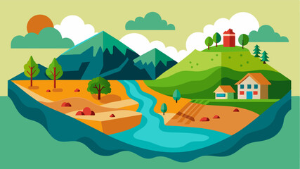 A ter plot depicting the displacement of farming communities due to climateinduced natural disasters leading to food insecurity.. Vector illustration