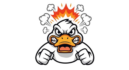 Naklejka premium vector art line of a cute duck cartoon with fire effect and siluet effect suitable for mockup and logo product of team isolated white background
