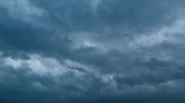 Storm Lightning Flashing Over Cloudy Landscape During Heavy Rainfall