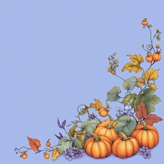 Colorful Autumn Arrangement with Pumpkins, Leaves, and Berries