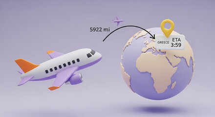 Fototapeta premium Aircraft Journey to Greece Showing Flight Path Distance and Estimated Time of Arrival