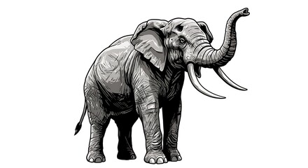 Fototapeta premium vector art line of angry elephant brave with fire effect and siluet effect suitable for mockup and logo product of team isolated white background