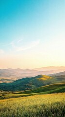 Serene Landscape with Rolling Hills and Soft Evening Light Above