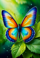 Butterfly on Dew-Kissed Leaves