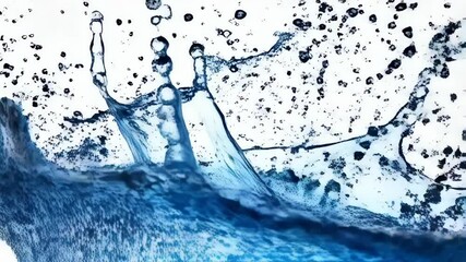 Water droplet impact creates a blue water crown shape and splash against a bright, light background surface - Powered by Adobe