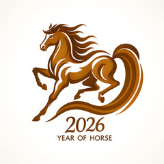 2026年の干支・茶色の馬のシンボリックイラスト