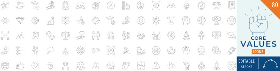 Core values icon collection set. Editable stroke.