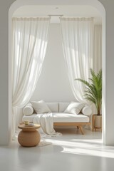Fototapeta premium Serene Interior with White Sofa and Curtains