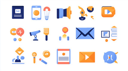 Advertising icon pack for web and mobile UI, with solid black glyphs of ads, campaigns, email marketing, paid ads, targeting, and brand promotion. Minimalist vector set for digital use