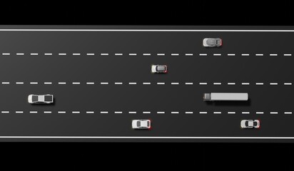 Road with cars running, road lane, travel, 3D illustration