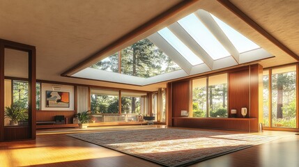 Mid-Century Modern Home Interior Sunlight Skylights