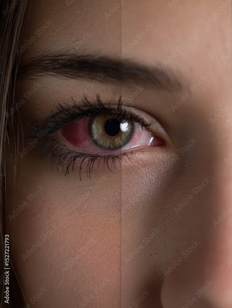 Poster dual eye comparison highlights the contrast between fatigue and freshness in a unique visual composi