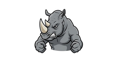 Fototapeta premium vector art line of angry rhino brave gentle muscle with fire effect and siluet effect suitable for mockup and logo product of team isolated white background